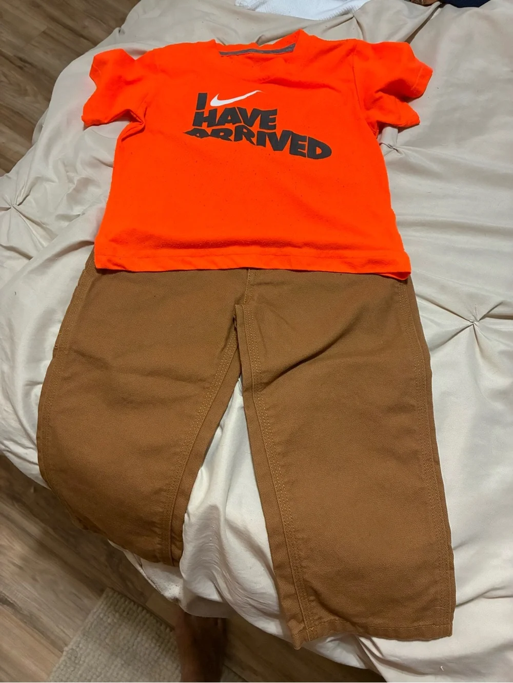Carhartt Kids' Bright Orange Tee with Brown Sweatpants